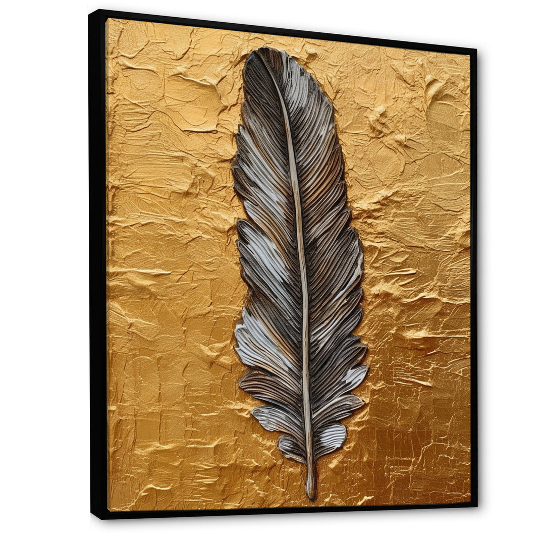Boho Glam Exquisite Gold Feather Painting - Black Feathers Wall Art