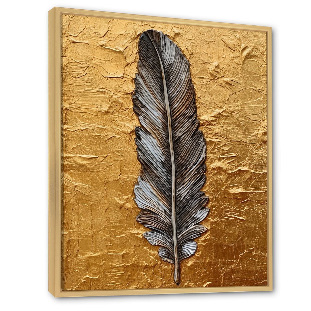 Boho Glam Exquisite Gold Feather Painting - Black Feathers Wall Art