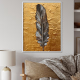 Boho Glam Exquisite Gold Feather Painting - Black Feathers Wall Art