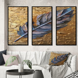 Boho Glam Exquisite Blue Feather On Gold Painting - Multi-Panels