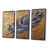 Boho Glam Exquisite Blue Feather On Gold Painting - Multi-Panels