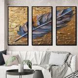 Boho Glam Exquisite Blue Feather On Gold Painting - Multi-Panels