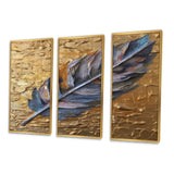 Boho Glam Exquisite Blue Feather On Gold Painting - Multi-Panels