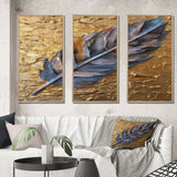 Boho Glam Exquisite Blue Feather On Gold Painting - Multi-Panels