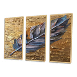 Boho Glam Exquisite Blue Feather On Gold Painting - Multi-Panels