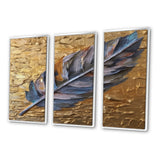 Boho Glam Exquisite Blue Feather On Gold Painting - Multi-Panels