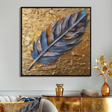 Boho Glam Exquisite Blue Feather On Gold Painting - Feathers Framed Canvas Art