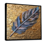 Boho Glam Exquisite Blue Feather On Gold Painting - Feathers Framed Canvas Art