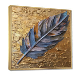 Boho Glam Exquisite Blue Feather On Gold Painting - Feathers Framed Canvas Art