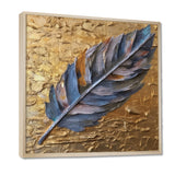 Boho Glam Exquisite Blue Feather On Gold Painting - Feathers Framed Canvas Art