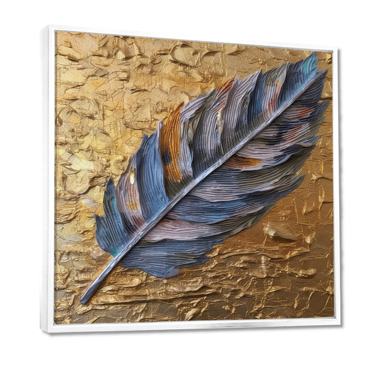 Boho Glam Exquisite Blue Feather On Gold Painting - Feathers Framed Canvas Art