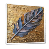 Boho Glam Exquisite Blue Feather On Gold Painting - Feathers Framed Canvas Art