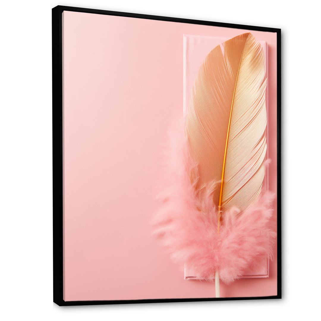 Boho Glam Gold and Pink Feather Elegance - Feathers Living Room Wall Art