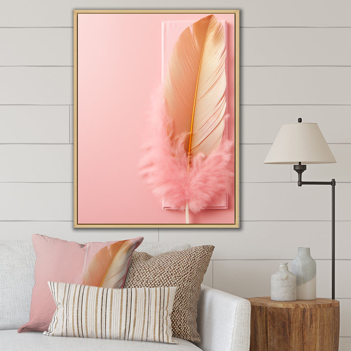 Boho Glam Gold and Pink Feather Elegance - Feathers Living Room Wall Art