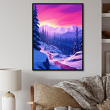 Winter Scenery Pink Evening Glow In The Mountains - Feathers Canvas Wall Art