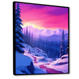 Winter Scenery Pink Evening Glow In The Mountains - Feathers Canvas Wall Art