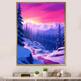 Winter Scenery Pink Evening Glow In The Mountains - Feathers Canvas Wall Art