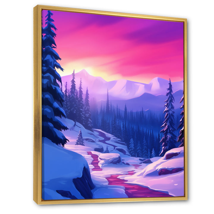 Winter Scenery Pink Evening Glow In The Mountains - Feathers Canvas Wall Art