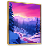 Winter Scenery Pink Evening Glow In The Mountains - Feathers Canvas Wall Art