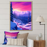 Winter Scenery Pink Evening Glow In The Mountains - Feathers Canvas Wall Art