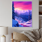 Winter Scenery Pink Evening Glow In The Mountains - Feathers Canvas Wall Art