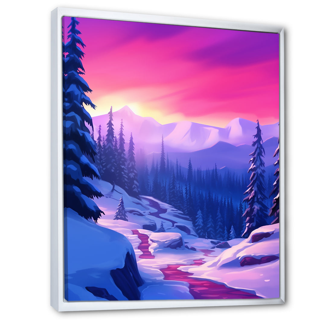 Winter Scenery Pink Evening Glow In The Mountains - Feathers Canvas Wall Art
