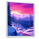 Winter Scenery Pink Evening Glow In The Mountains - Feathers Canvas Wall Art