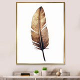 Brown Boho Feather On White Watercolor - Feathers Canvas Wall Art
