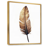 Brown Boho Feather On White Watercolor - Feathers Canvas Wall Art