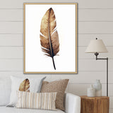 Brown Boho Feather On White Watercolor - Feathers Canvas Wall Art