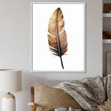 Brown Boho Feather On White Watercolor - Feathers Canvas Wall Art