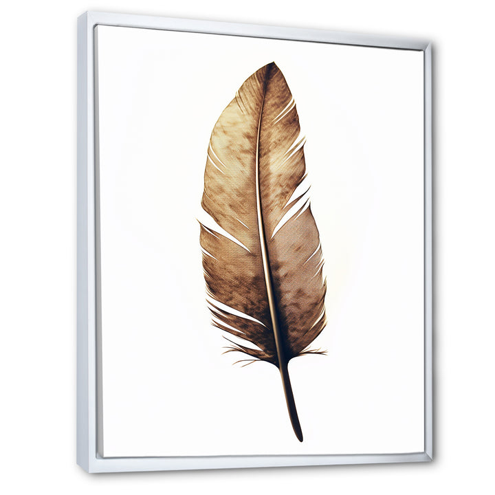 Brown Boho Feather On White Watercolor - Feathers Canvas Wall Art