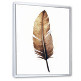 Brown Boho Feather On White Watercolor - Feathers Canvas Wall Art