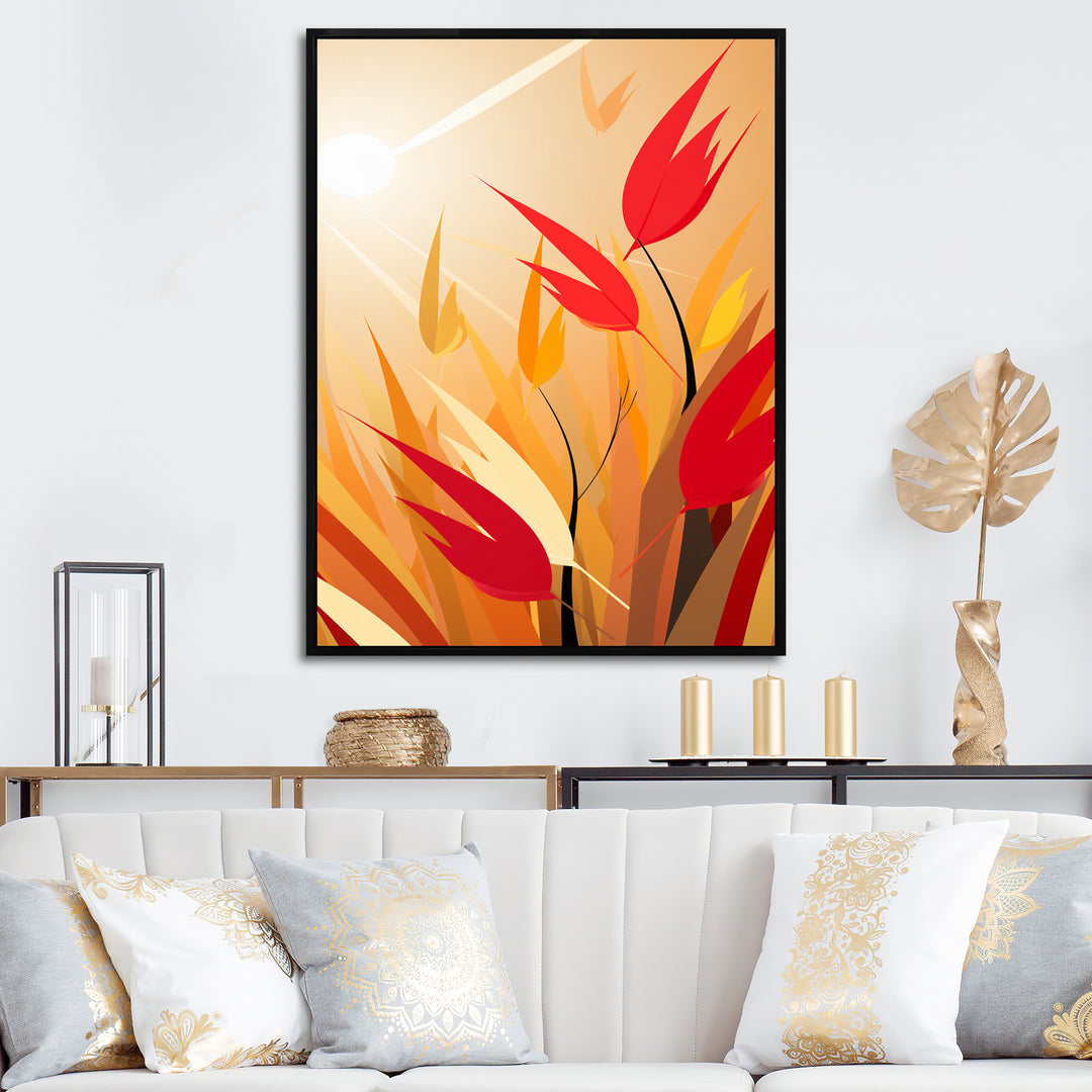 Retro Autumn Leaves In The Meadows - Feathers Wall Art Prints