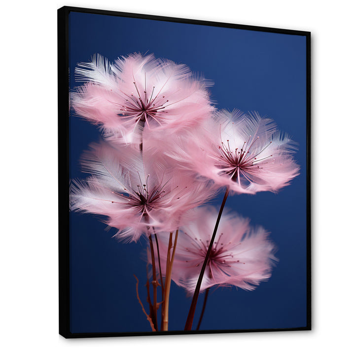Delicate Pink Dandelion Flowers On Blue Sky - Feathers Wall Art Prints