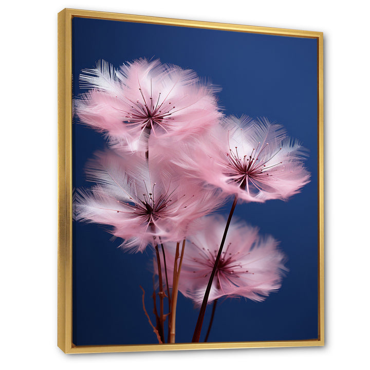 Delicate Pink Dandelion Flowers On Blue Sky - Feathers Wall Art Prints