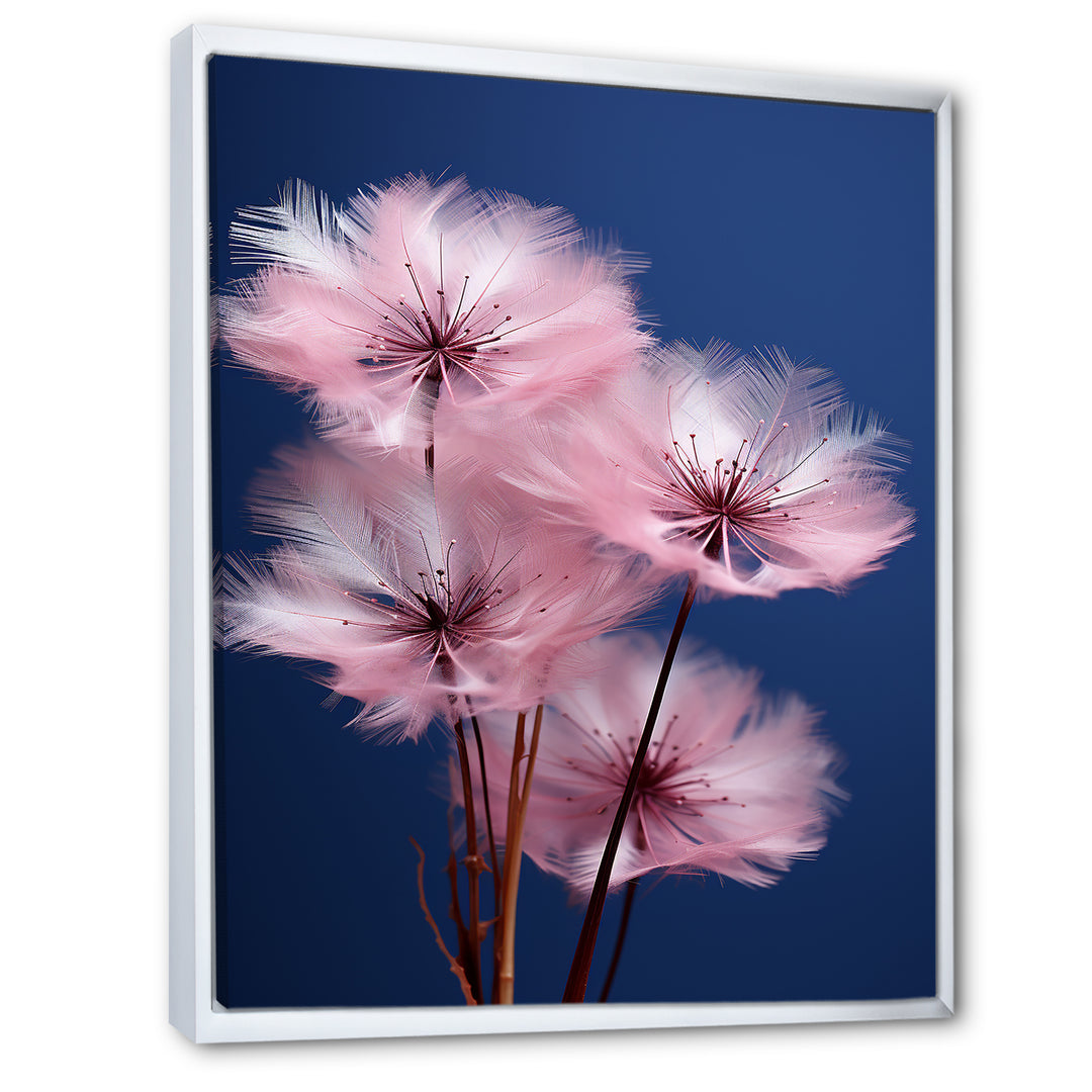Delicate Pink Dandelion Flowers On Blue Sky - Feathers Wall Art Prints