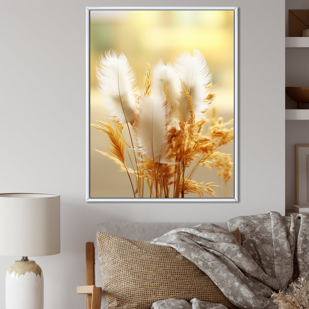 Delicate Spring Blossoming In The Meadows - White Feathers Wall Art