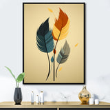 Retro Blue And Amber Orange Boho Feathers - Blue Feathers Wall Art