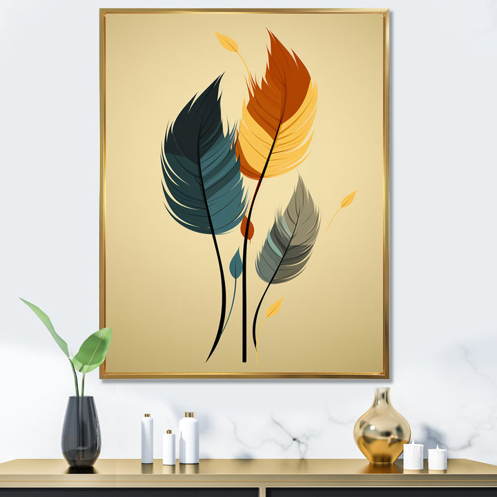 Retro Blue And Amber Orange Boho Feathers - Blue Feathers Wall Art