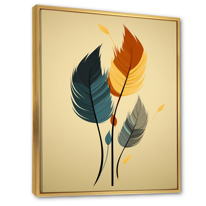 Retro Blue And Amber Orange Boho Feathers - Blue Feathers Wall Art