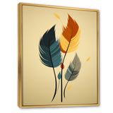 Retro Blue And Amber Orange Boho Feathers - Blue Feathers Wall Art