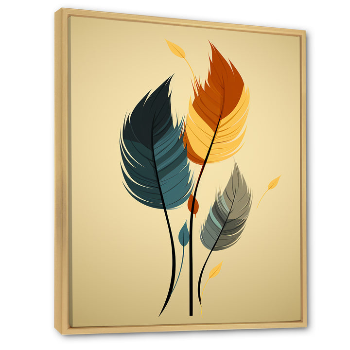 Retro Blue And Amber Orange Boho Feathers - Blue Feathers Wall Art