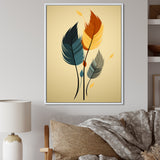 Retro Blue And Amber Orange Boho Feathers - Blue Feathers Wall Art
