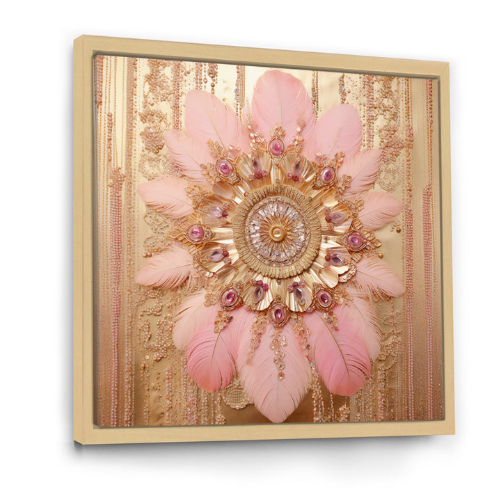 Boho Glam Pink And Gold Dreamcatcher - Feathers Framed Canvas Art