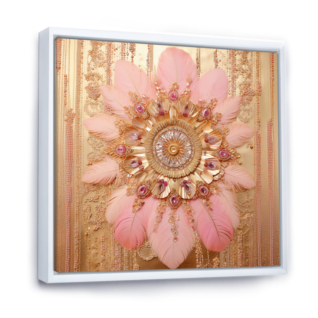 Boho Glam Pink And Gold Dreamcatcher - Feathers Framed Canvas Art