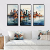 Dreamy New York Scenery Retro Watercolor V - 3-Piece Canvas Wall Art