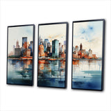 Dreamy New York Scenery Retro Watercolor V - 3-Piece Canvas Wall Art