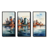 Dreamy New York Scenery Retro Watercolor V - 3-Piece Canvas Wall Art