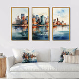 Dreamy New York Scenery Retro Watercolor V - 3-Piece Canvas Wall Art